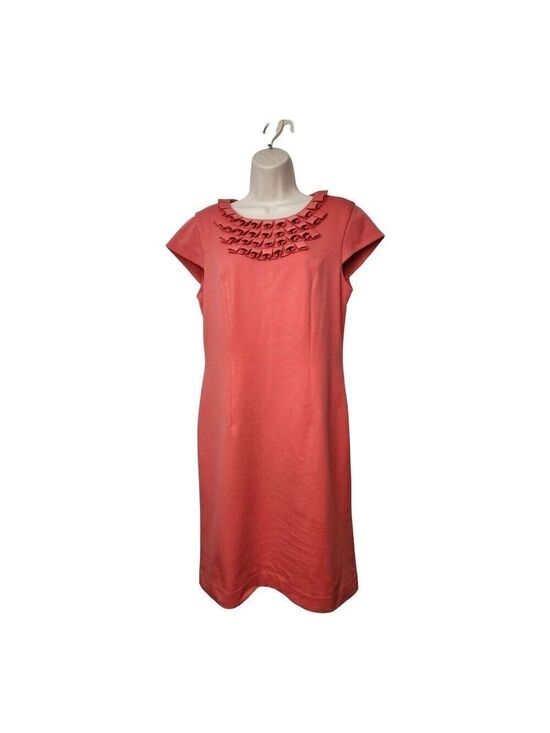 Adrienne Vittadini Dresses & Skirts - Adrienne Vittadini Ponte Coral Salmon Loop Pleat Neck Sheath Dress Size 10